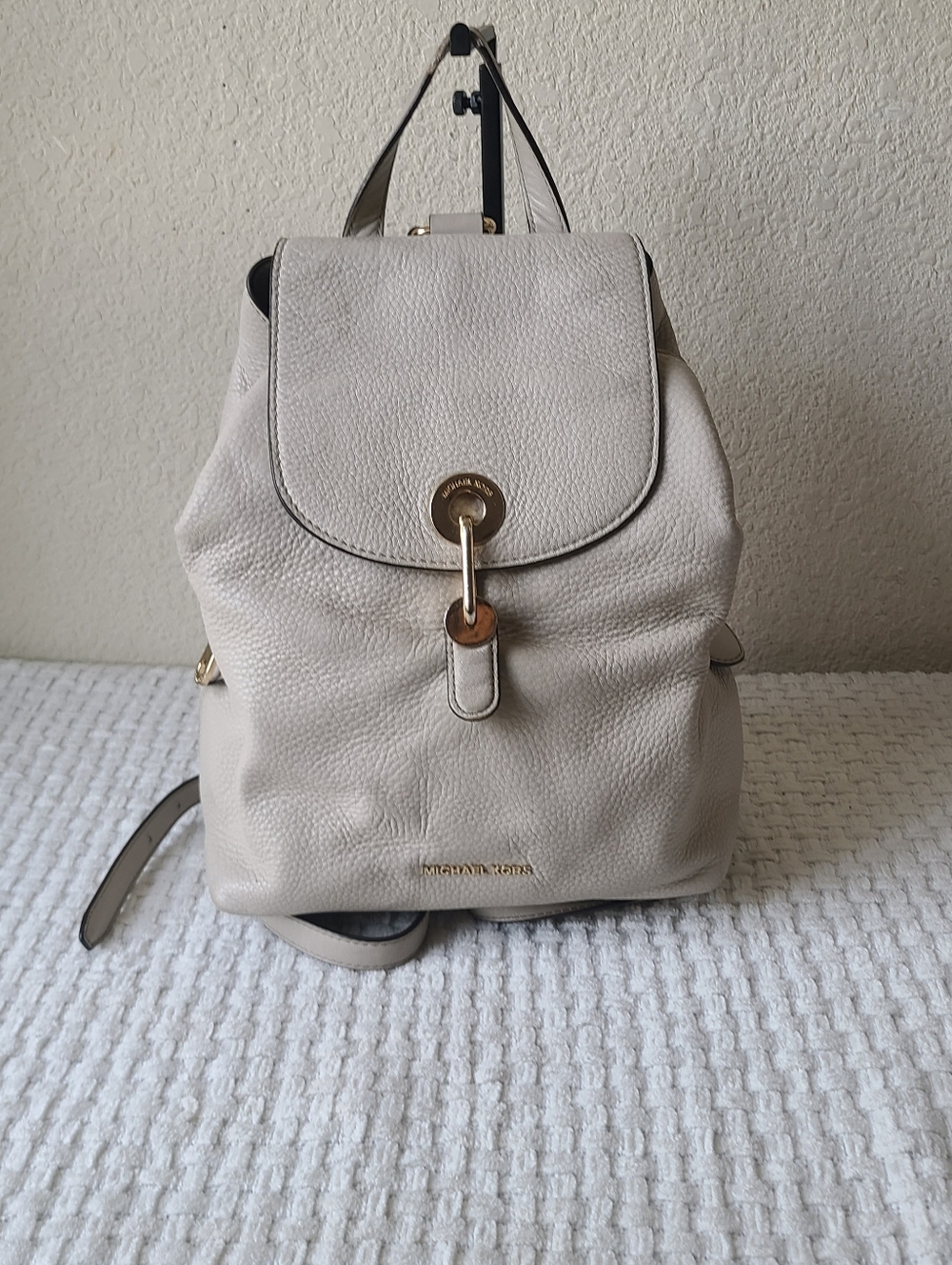 Michael Kors Pebbled Leather Backpack in Light Cream with Gold Hardware